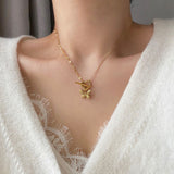 ハートビューティフルトグルバーユニークネックレス/nna Heart Butterfly Toggle Bar Unique Necklace