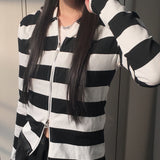 Halin striped two-way slim hoodie long-sleeved zip-up