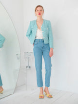 POCKET POINT V-NECK TWEED JACKET_MINT (6580081557622)