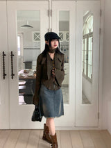 Bamit Vintage Washing Slit Midi Denim Skirt