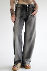 ラインフェイデッドデニムパンツ / black blue line faded denim