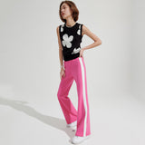 Two-tone Semi boots cut Trackpants [Pink] (6679673831542)