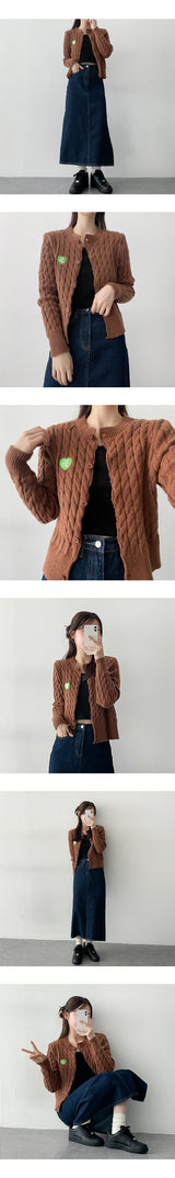 Heart embroidery twisted knit cardigan