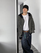 No.0363 st KNIT hood warmer zip-up (3color)