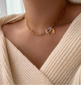 jum パールゲストルックトグルバーボールドショートチェーンネックレス/jum Pearl Guest Look Toggle Bar Bold Short Chain Necklace