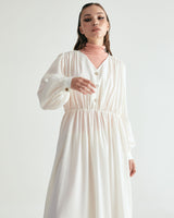 V-NECK CREASE SHIRRING ONEPIECE - IVORY (6635995725942)