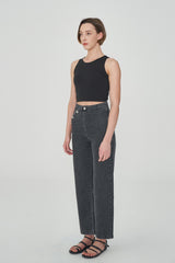 ボタンドストレートデニムジーンズ / BUTTONED STRAIGHT BLACK GRAY DENIM JEAN [6879]