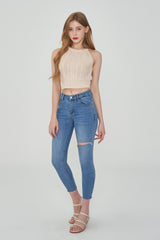 ハイスパンデックスデストロイドスキニージーンズ/HIGH SPANDEX DESTROYED LIGHT BLUE SKINNY JEAN [6060]