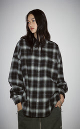  ROUNDED COLLAR CHECK SHIRT_BLACK