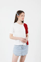 スリットリボンハーフスリーブTシャツ / Slit Ribbon Half-Sleeve T-shirt Red