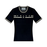 PRIVÉ BAR LOGO KNITTED CROPPED T-SHIRT - BLACK