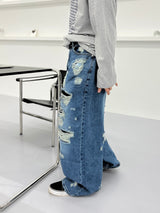 ラテックスリップドデニムパンツ / latex ripped denim PT -1C