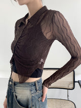 ルーティングウェーブシースルークロップ長袖ブラウス / Rooting wave see-through cropped long-sleeved blouse