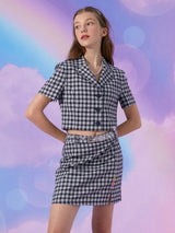 (JK-21311) CHECK CROP SHORT JACKET NAVY (6560689553526)