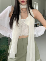 スプリングリネンプリーツロングスカーフマフラー / Spring Linen Pleated Long Scarf Muffler