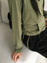 Elt ボカシシャーリングストラップスリムフードTシャツ