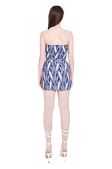 デニムジャカード チューブトップ＆スリットミニスカート セット/Denim jacquard tube top & mini skirts two piece set (navy)