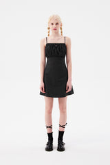 チェリーシャーリングノースリーブミニドレス / CHERRY SHIRRING SLEEVELESS MINI DRESS [CHARCOAL]
