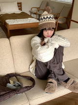 Kuning Vintage Nordic Drop Knit Beanie