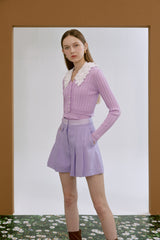 Lace collared cardigan (SET) 