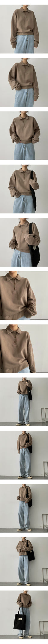 ブテンボタンカラーショートクロップスウェットシャツ/Buten button collar short cropped sweatshirt