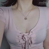 Lovely Ribbon Layered Necklace - Gold