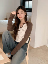 レタリングラグランスプリットロングスリーブTシャツ (3color)