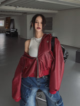 [PREMIUM/MADE] Nut leather label crop hooded jumper