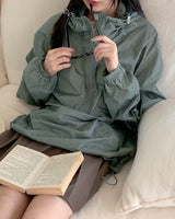 スピンファンクショナルナイロンセミジップアップストリングロングスリーブフーディTシャツ