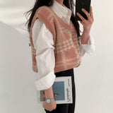 Houndstooth V-Neck Knit Vest