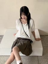 リクルビンテージフラワーパンチングパフ半袖ブラウス / Rikle Vintage Flower Punching Puff Short-Sleeved Blouse