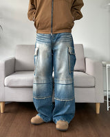 Sand Washed cargo cut denim pants