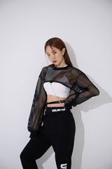 メッシュクロスクロップスウェットシャツ/TOP(9368) Mesh Cross Crop Sweatshirt