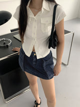 Syots Slim Fit Collar Cotton Pocket Short Sleeve Shirt
