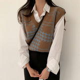 Houndstooth V-Neck Knit Vest