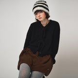 FLUFFY KNIT CARDIGAN, BLACK