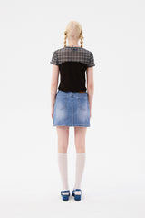 スモールチェリーメッシュパターンカラーミックスクロップTシャツ / SMALL CHERRY MESH PATTERN COLOR MIX CROP T-SHIRT [BROWN]