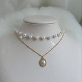 Elegant Layered Pearl Choker Necklace - Gold color