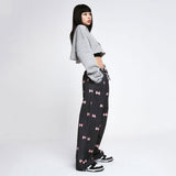 リボンパターンジョガーパンツ/Ribbon pattern Jogger pants [Black]