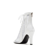 See-Through Patent Combination Open Toe Heel(White)
