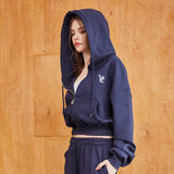 3D Monogram Crop Hood Zip-up Navy