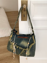 Tota Y2K Fringe Washed Denim Cross Bag