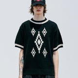 ナバジョパターンリンガーハーフニット / NAVAJO PATTERN RINGER HALF KNIT BLACK