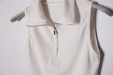TOP(9354) Collar Half Zip Up Crop Sleeveless