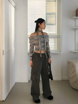 [Muffler set] Mikel Bokashi off-shoulder angora knit