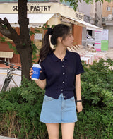 Dry Touch Collar Short Sleeve Knit Cardigan (4color)