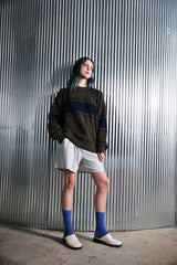 COLOR-LINE 7G KNIT CREW-NECK (Khaki) / カラーラインニットクルーネック