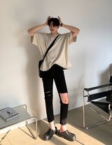 Round Neck Drop Shoulder Loose T-Shirt (6693244174454)