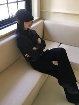 ボルディカットジッパークロップバイカージップアップ