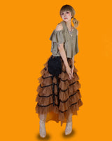 パンチングショルダーフリルTシャツ / punching shoulder frill T (2 color)